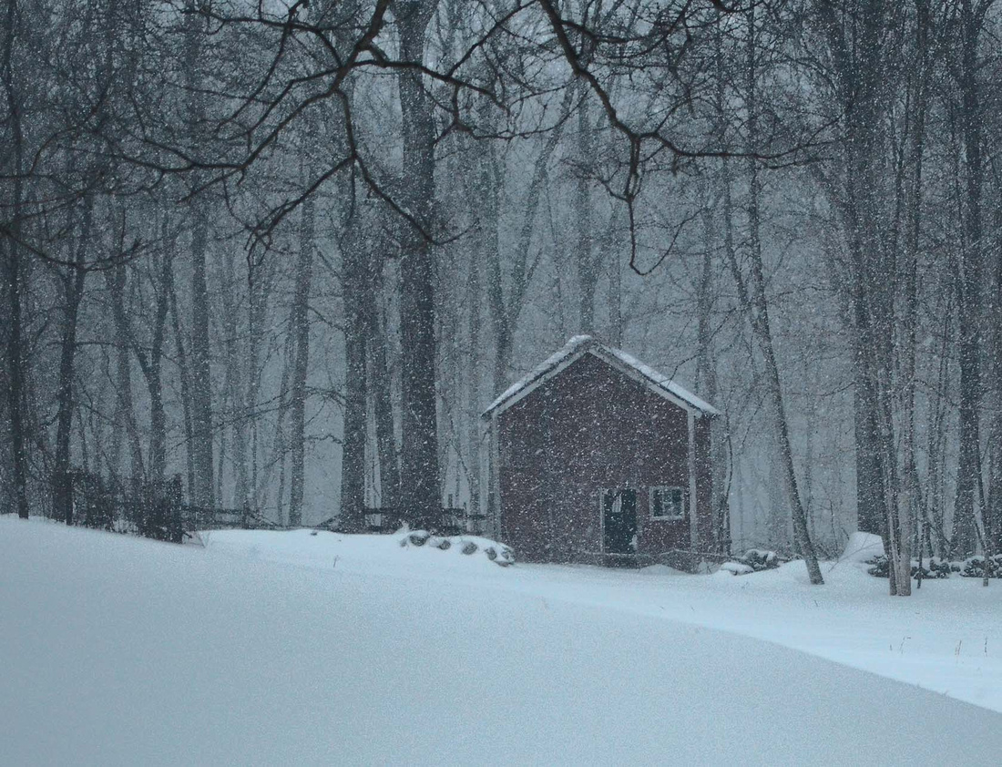Old barn in snow